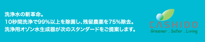 洗浄水の新革命。
10秒間洗浄で99%以上を殺菌し、残留農薬を75%除去。
除菌洗浄用オゾン水生成器が次のスタンダードご提案します。